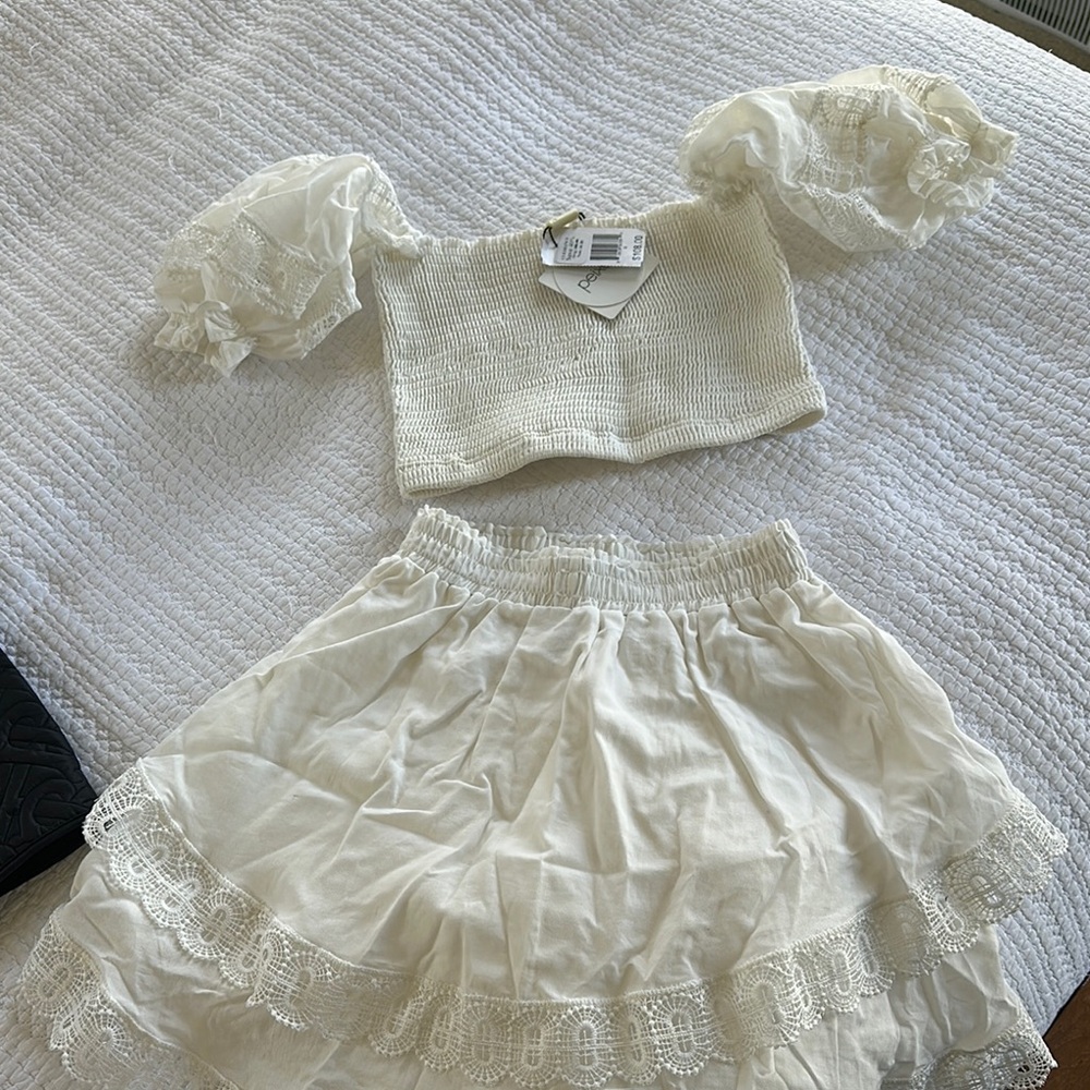 White Lace Crop Top and Skirt Set